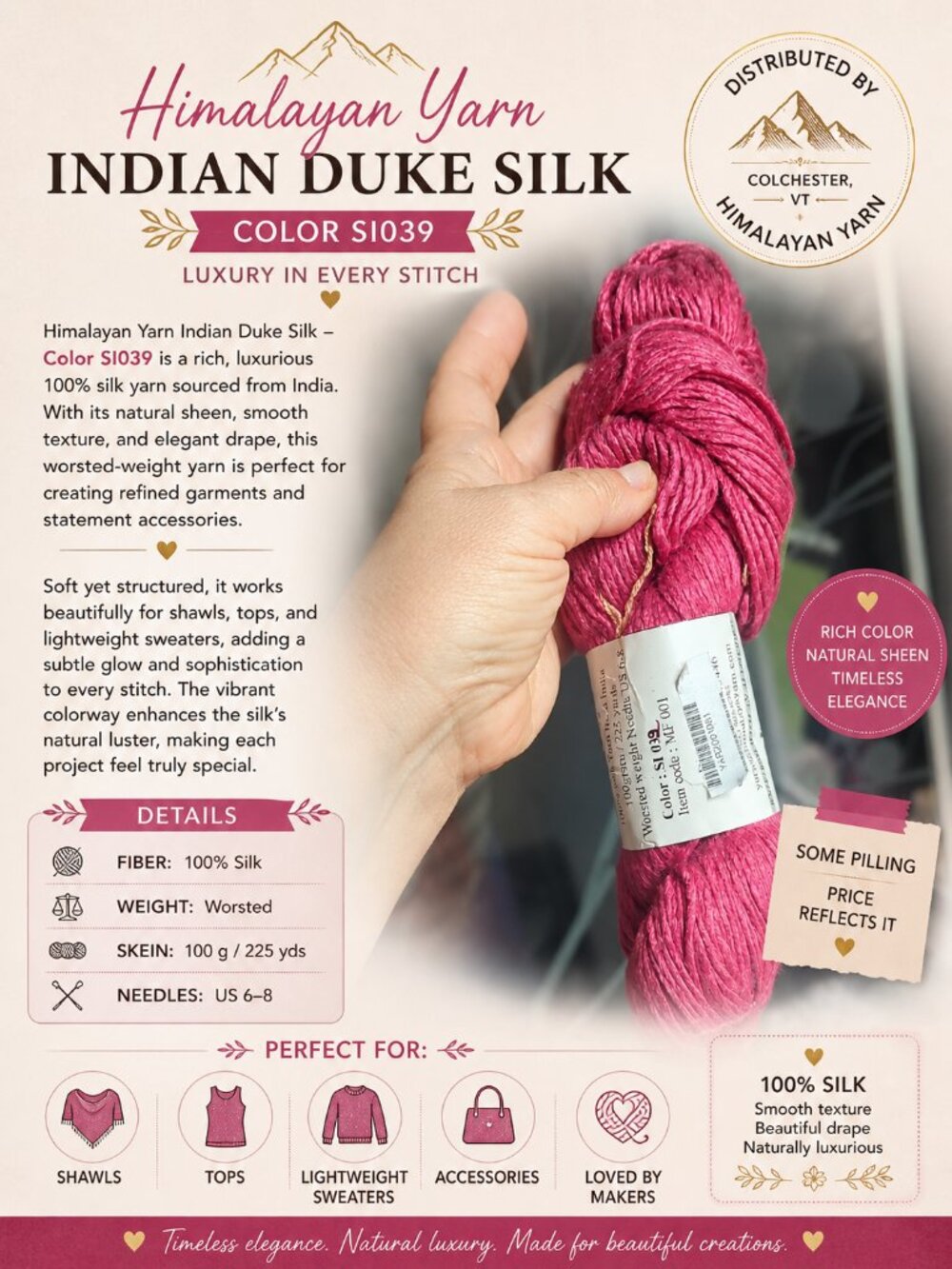 SILK INDIAN 100% PURE SILK DUKE YARN Himalaya Pink